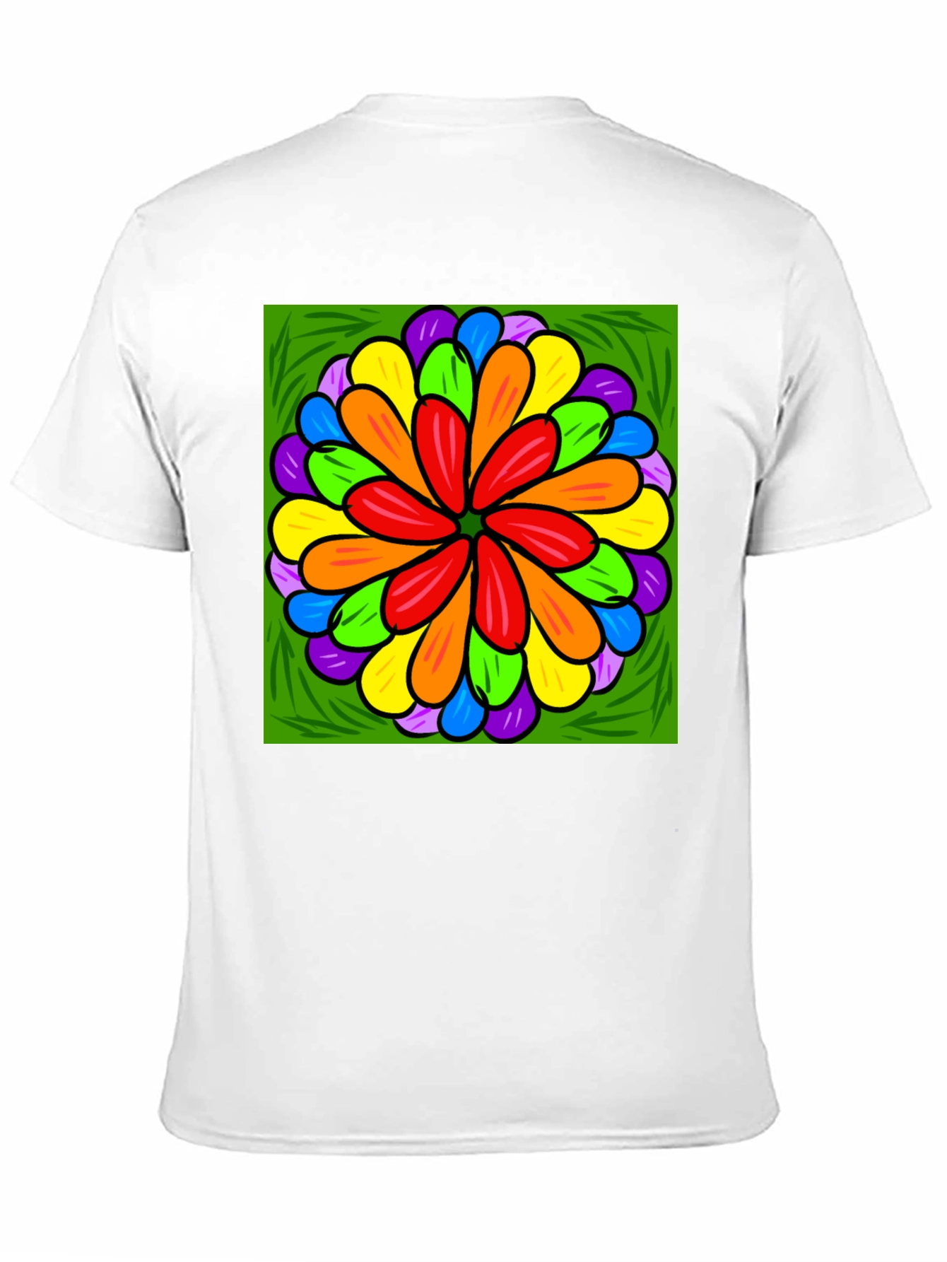 Rainbow Flower Graphic Print Black T-Shirt