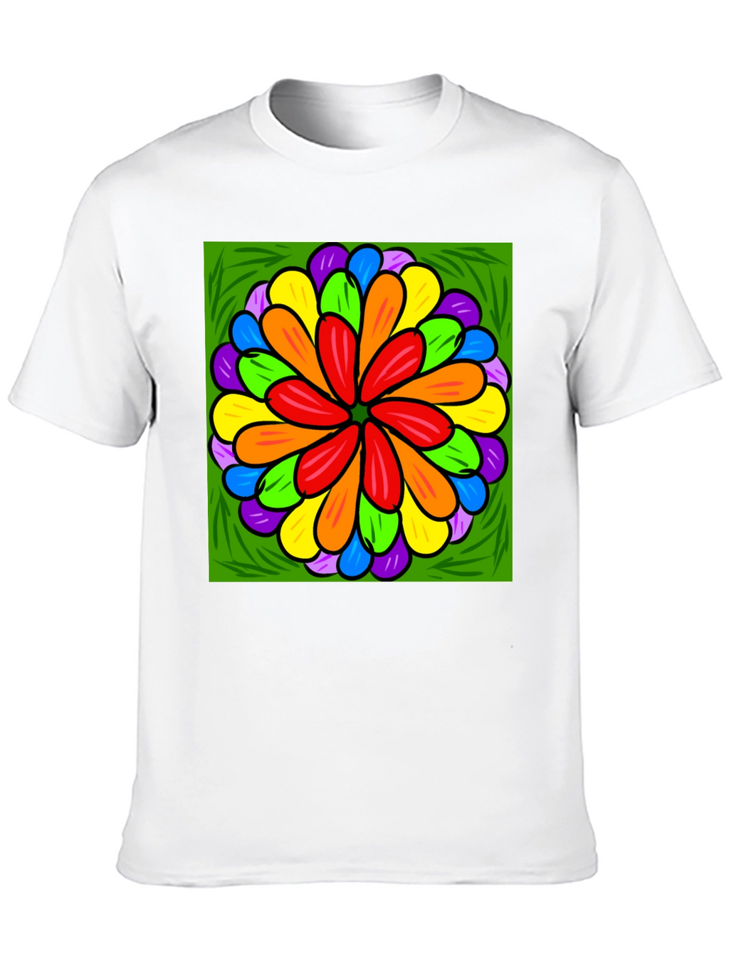 Rainbow Flower Graphic Print Black T-Shirt