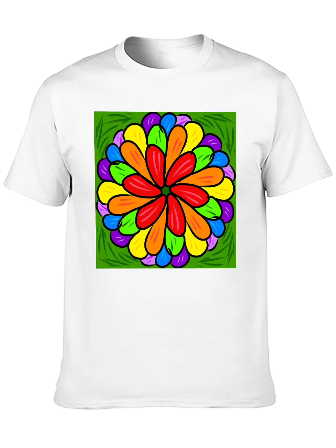 Rainbow Flower Graphic Print Black T-Shirt