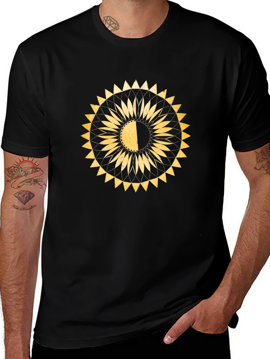 Geometric Sun T-Shirt - Black Cotton Blend