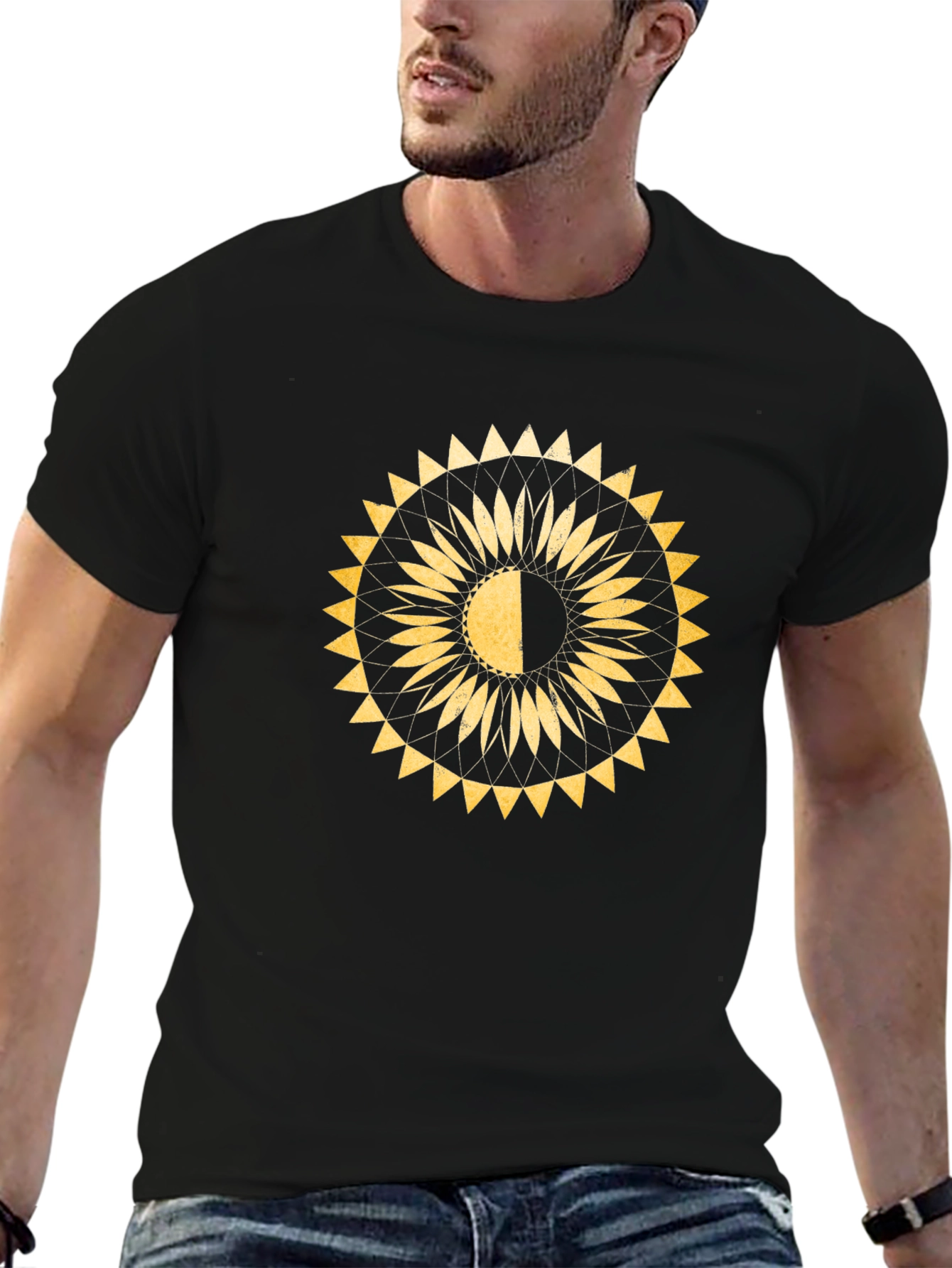 Geometric Sun T-Shirt - Black Cotton Blend