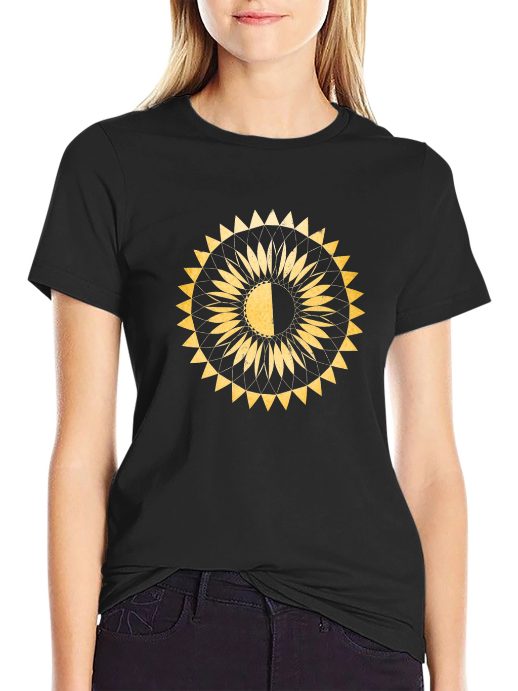 Geometric Sun T-Shirt - Black Cotton Blend