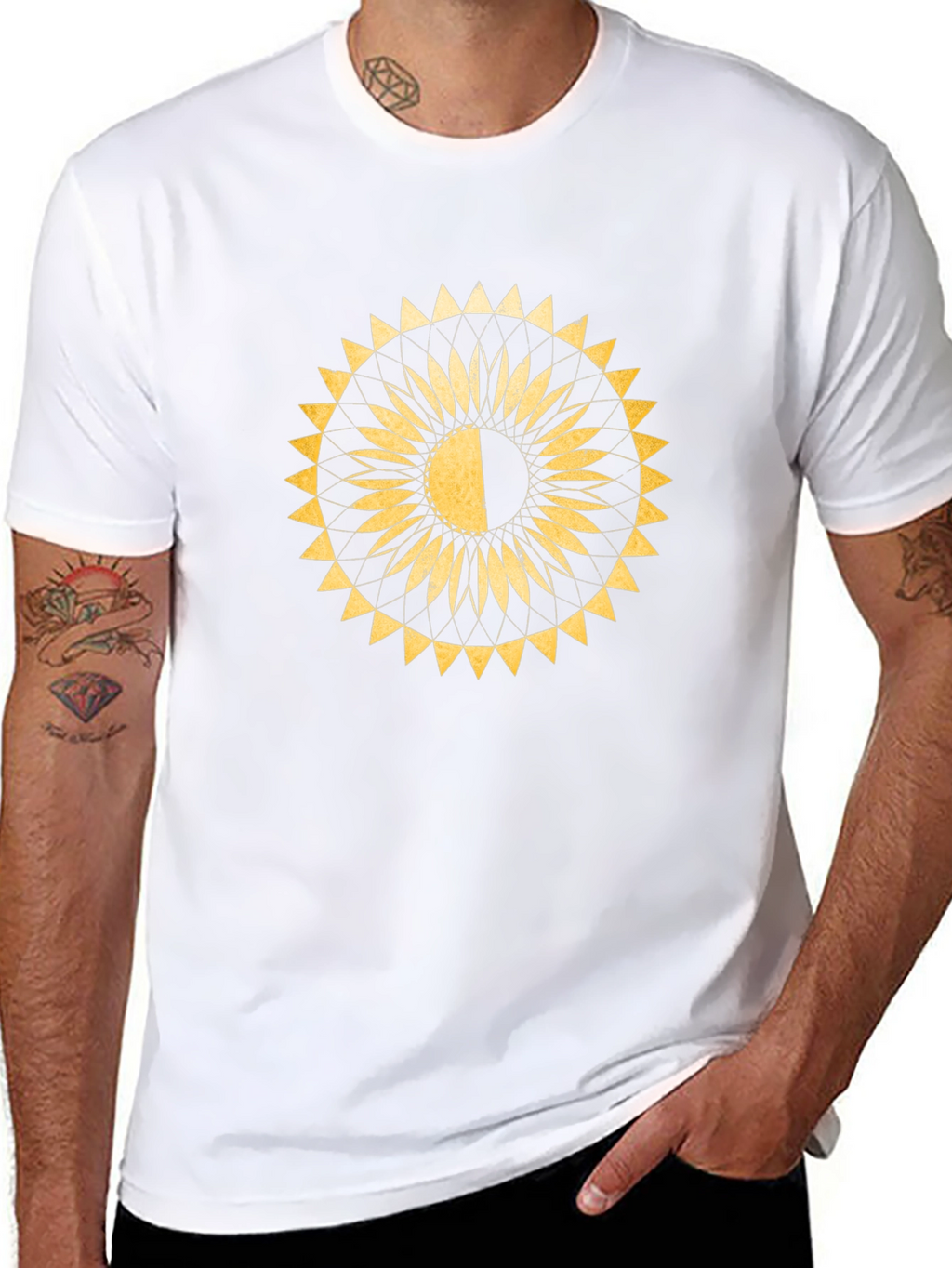Geometric Sun T-Shirt - Black Cotton Blend