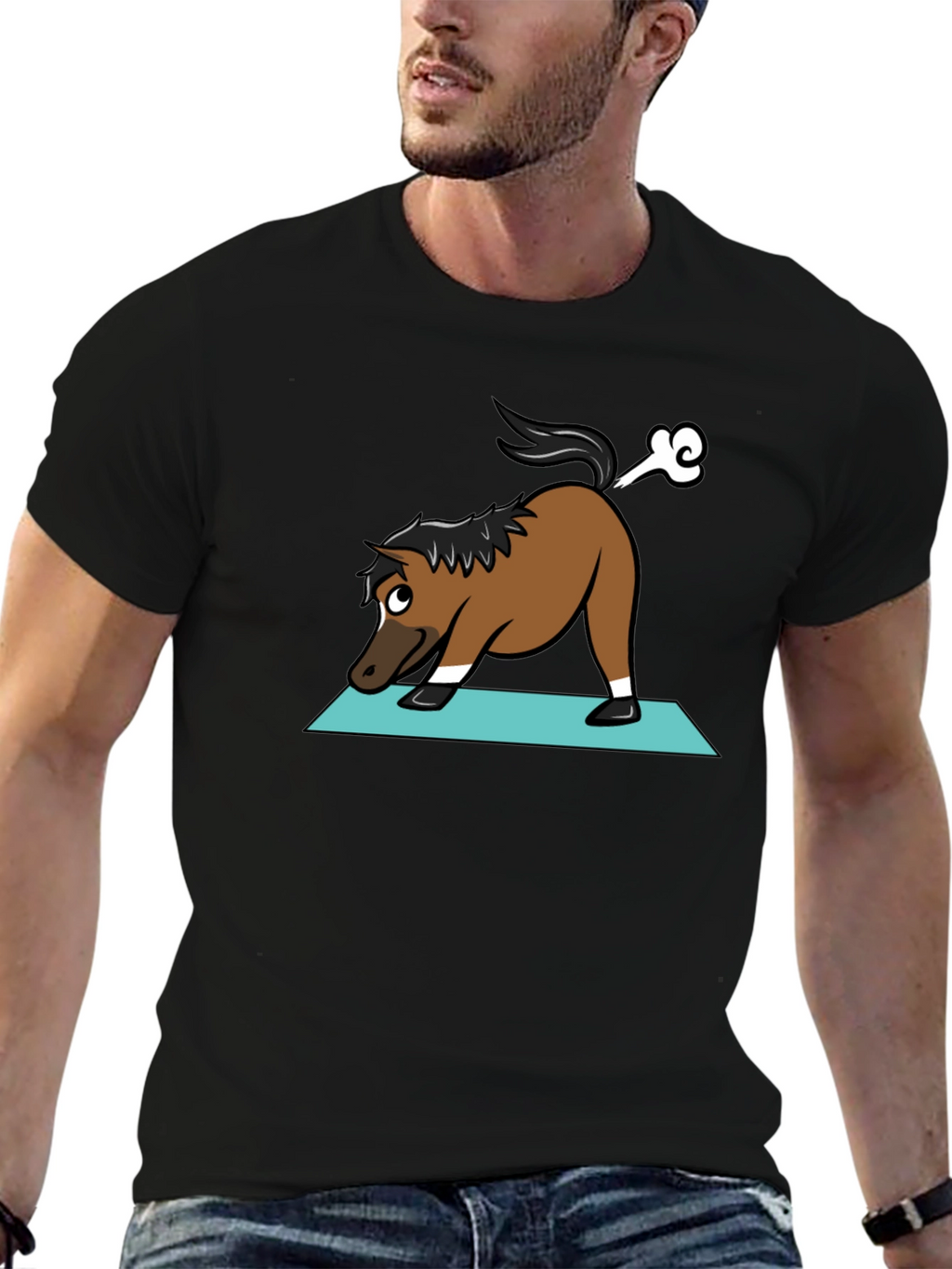 Yoga Horse Farting Funny Black T-Shirt