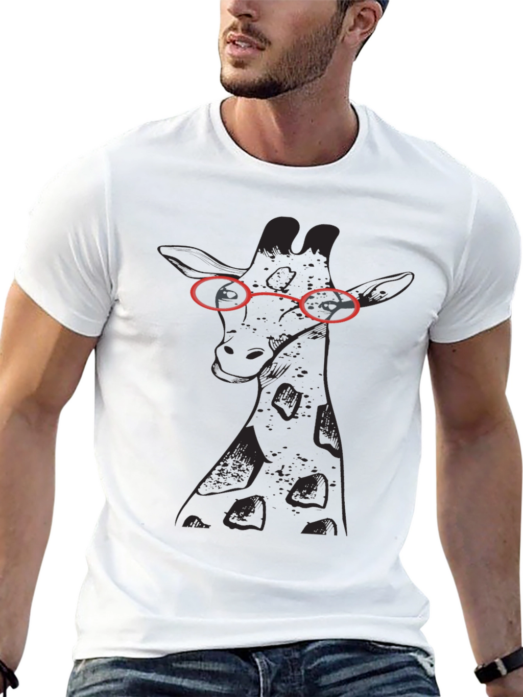 Giraffe with Glasses Black T-Shirt