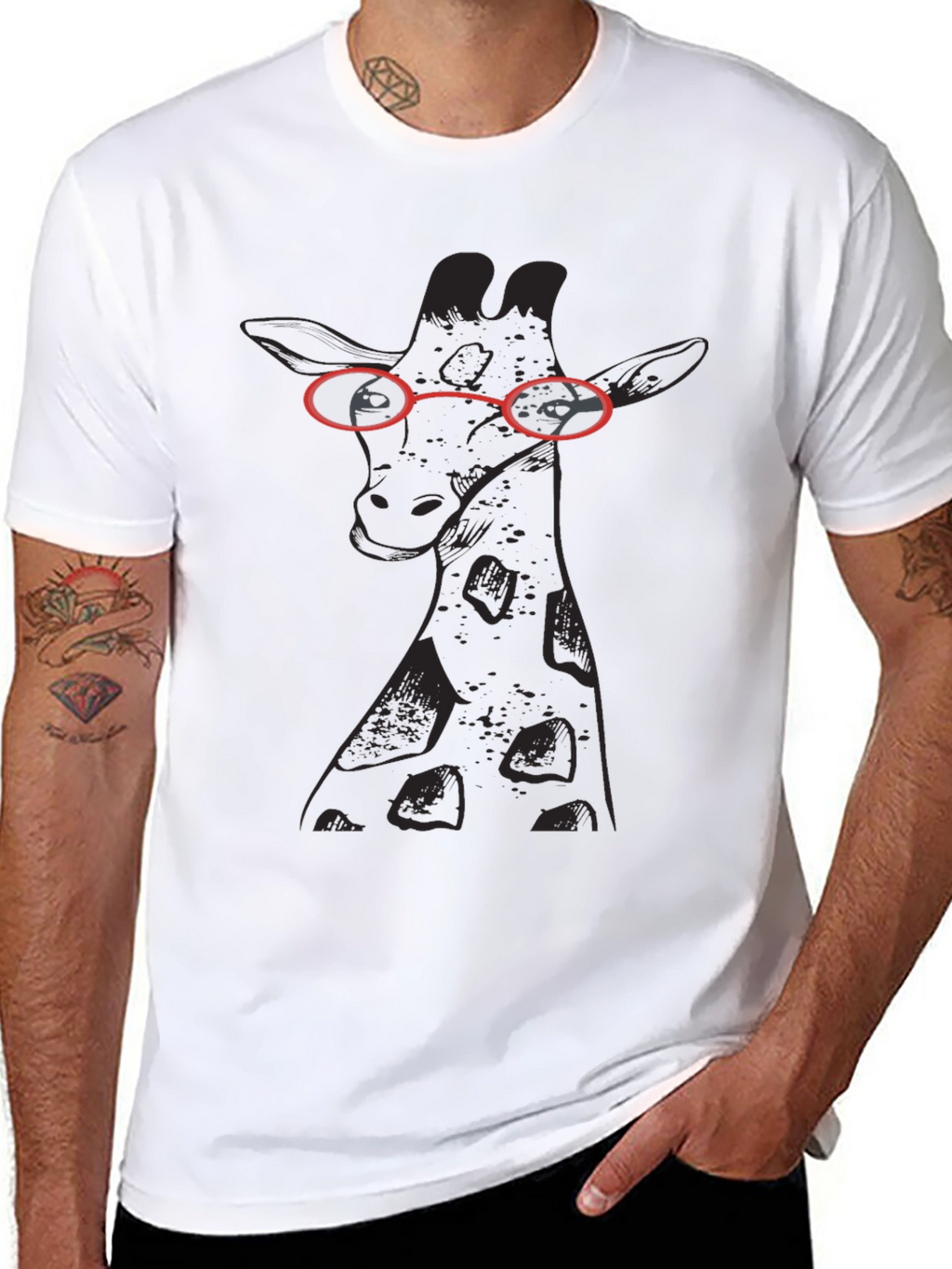 Giraffe with Glasses Black T-Shirt