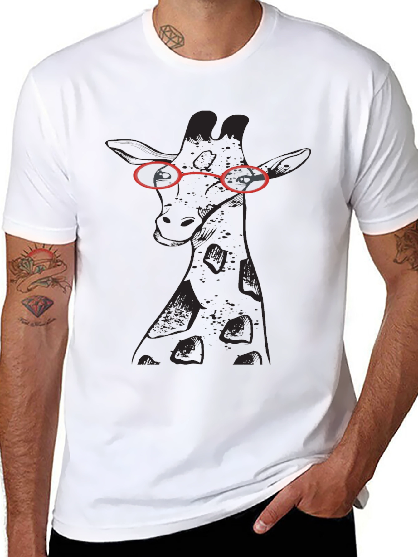 Giraffe with Glasses Black T-Shirt