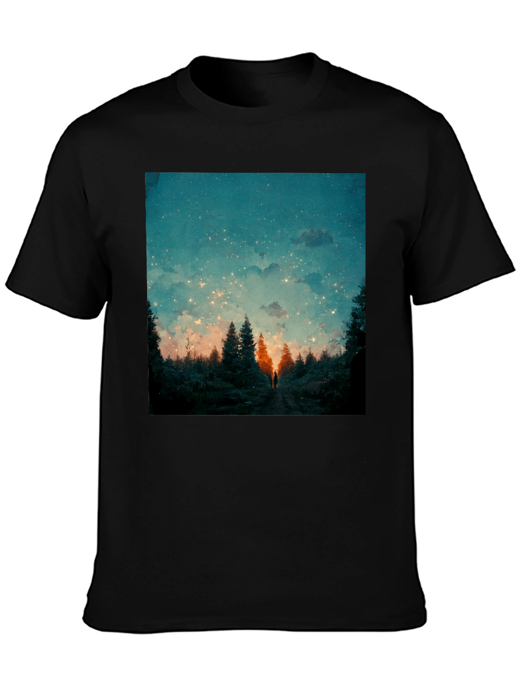 Starry Night Forest Tee - Unique Graphic Print
