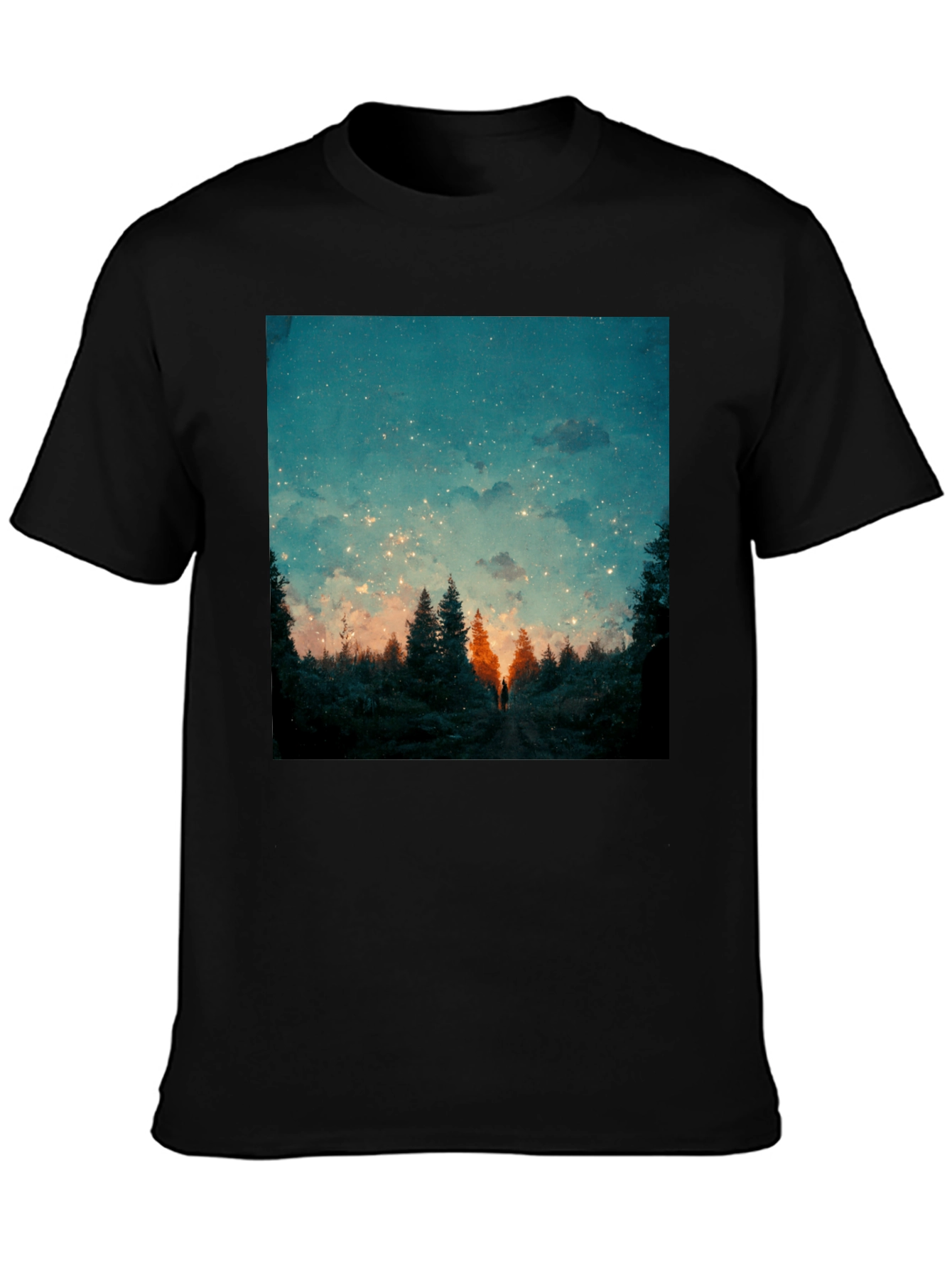 Starry Night Forest Tee - Unique Graphic Print