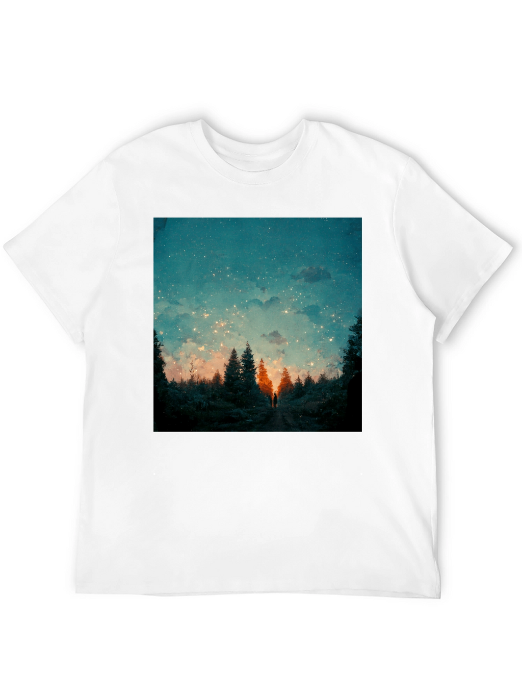 Starry Night Forest Tee - Unique Graphic Print