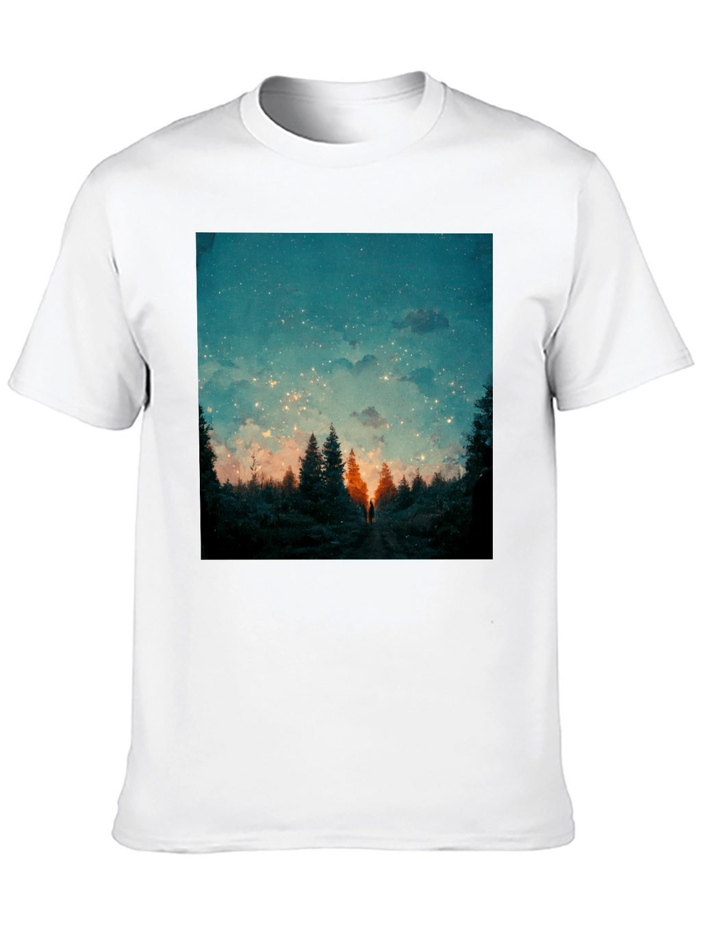 Starry Night Forest Tee - Unique Graphic Print