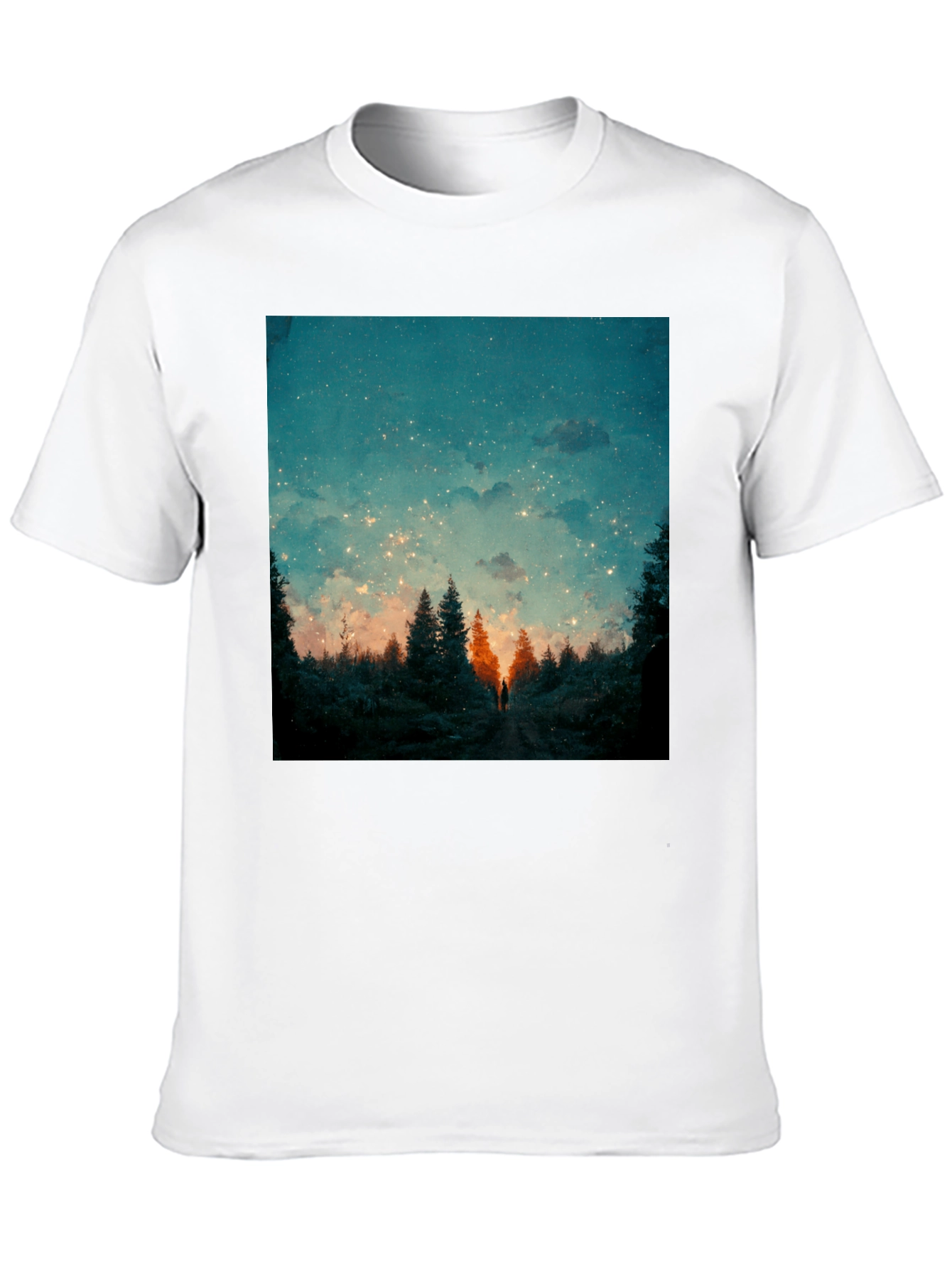 Starry Night Forest Tee - Unique Graphic Print