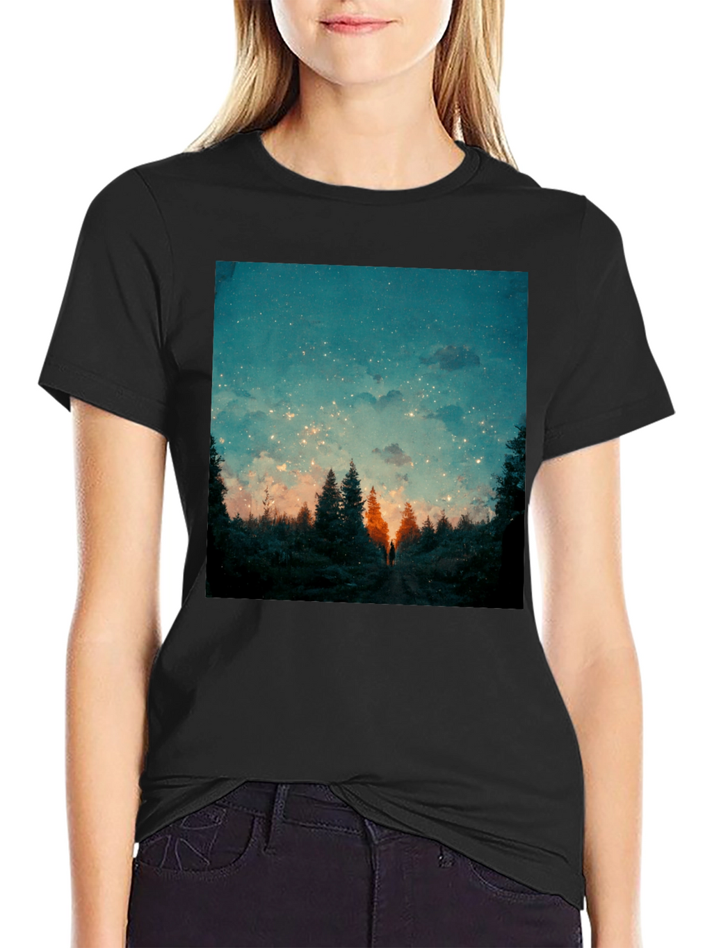 Starry Night Forest Tee - Unique Graphic Print