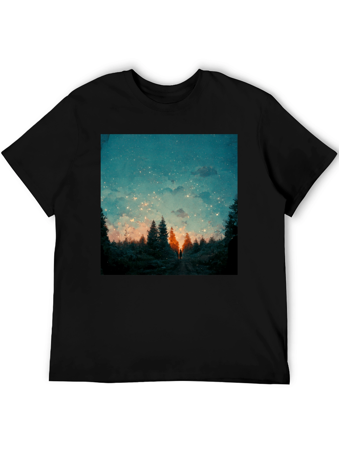 Starry Night Forest Tee - Unique Graphic Print