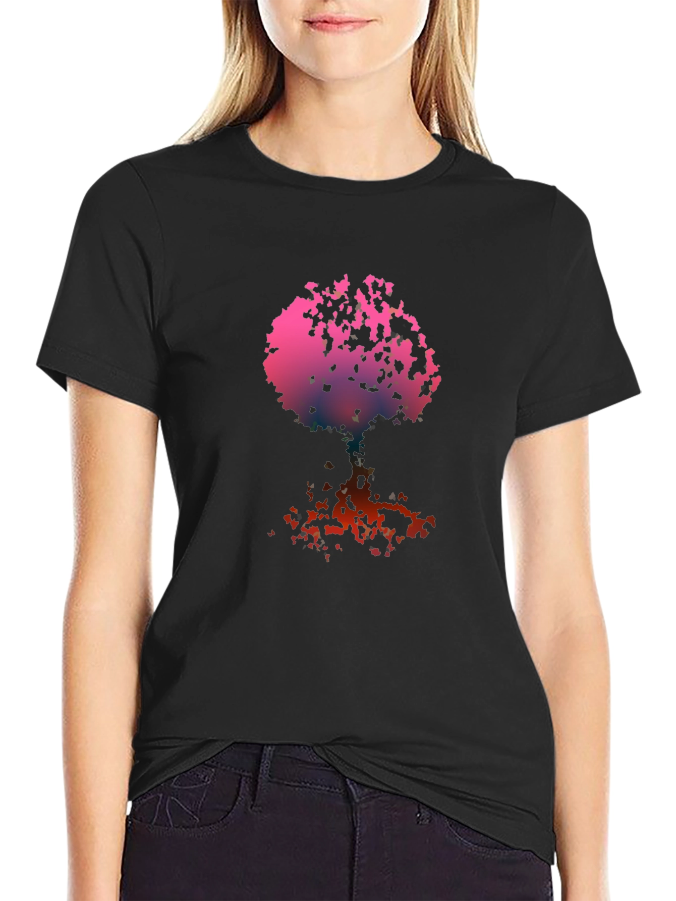 Abstract Tree Graphic Tee - Black Cotton Blend