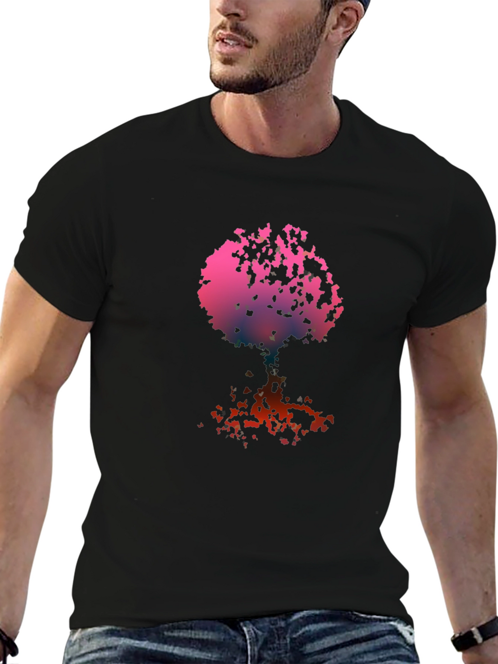 Abstract Tree Graphic Tee - Black Cotton Blend