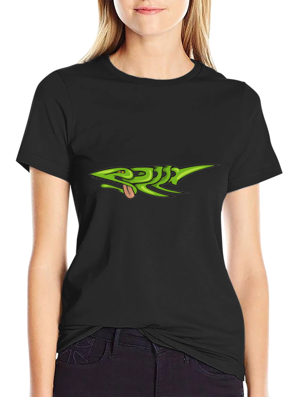 Green Lizard Graphic Black T-Shirt