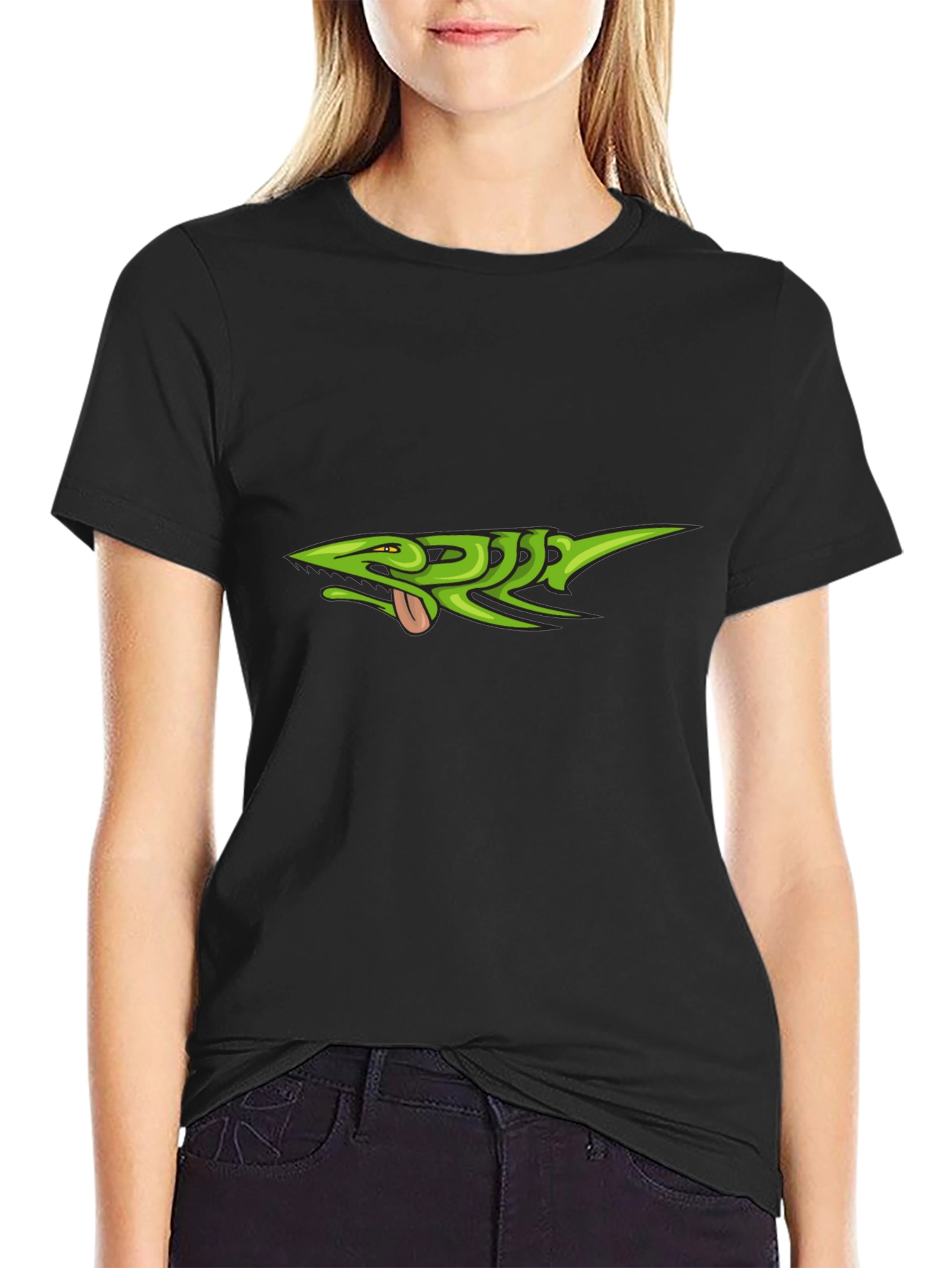 Green Lizard Graphic Black T-Shirt