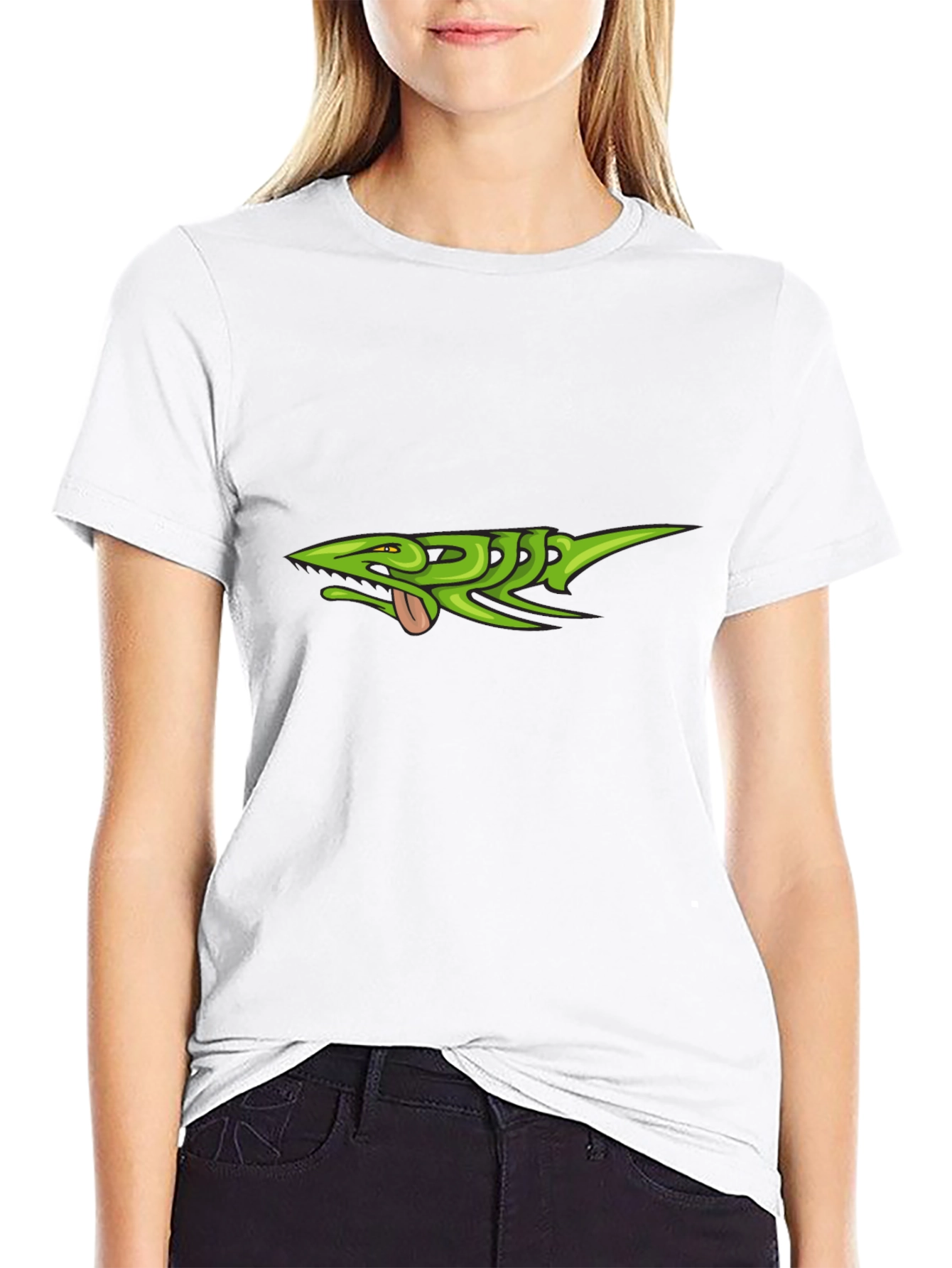 Green Lizard Graphic Black T-Shirt