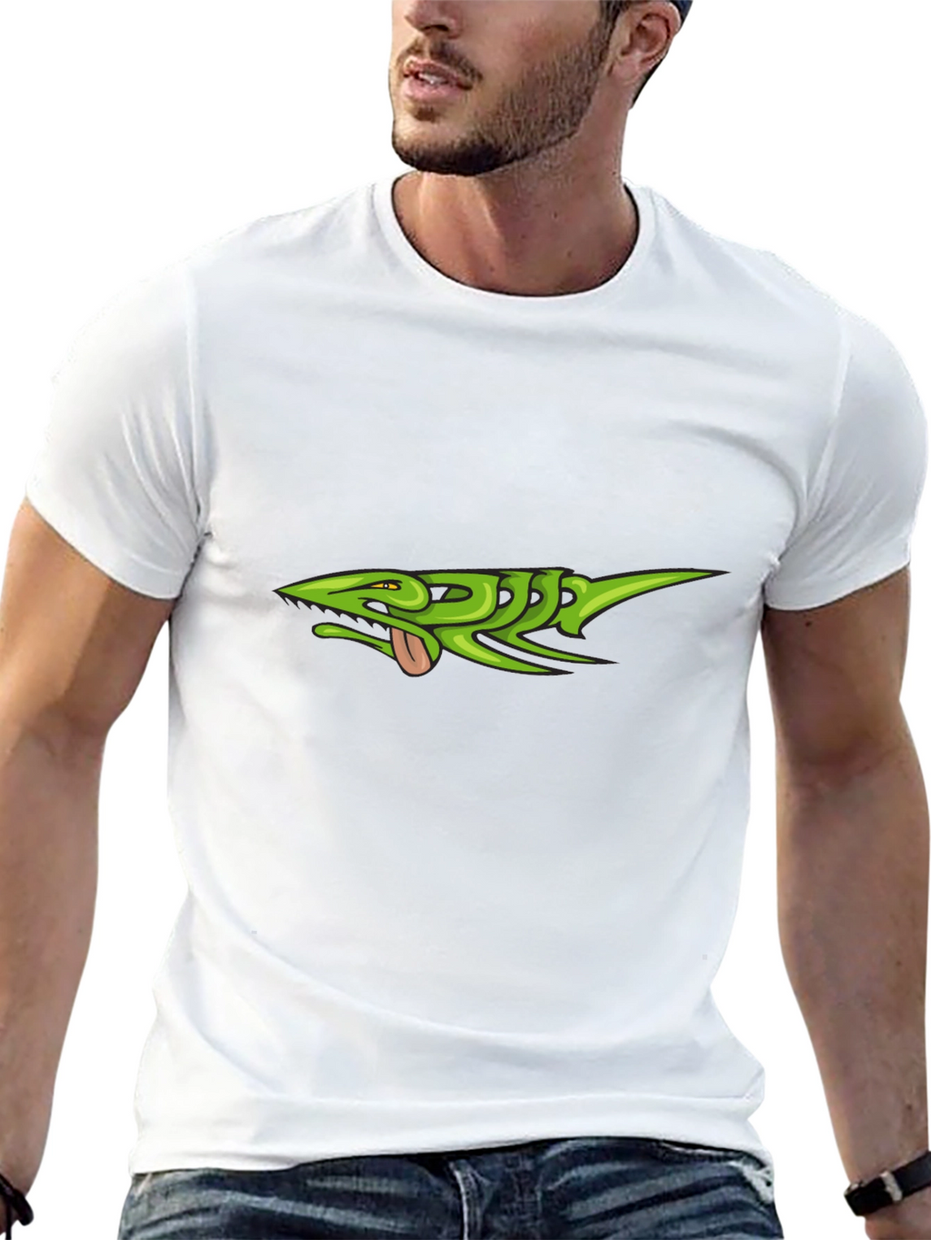 Green Lizard Graphic Black T-Shirt