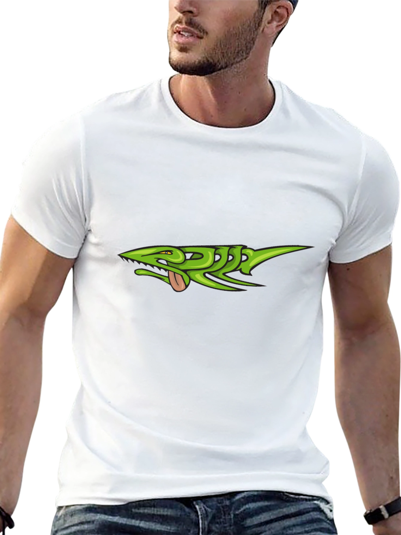 Green Lizard Graphic Black T-Shirt