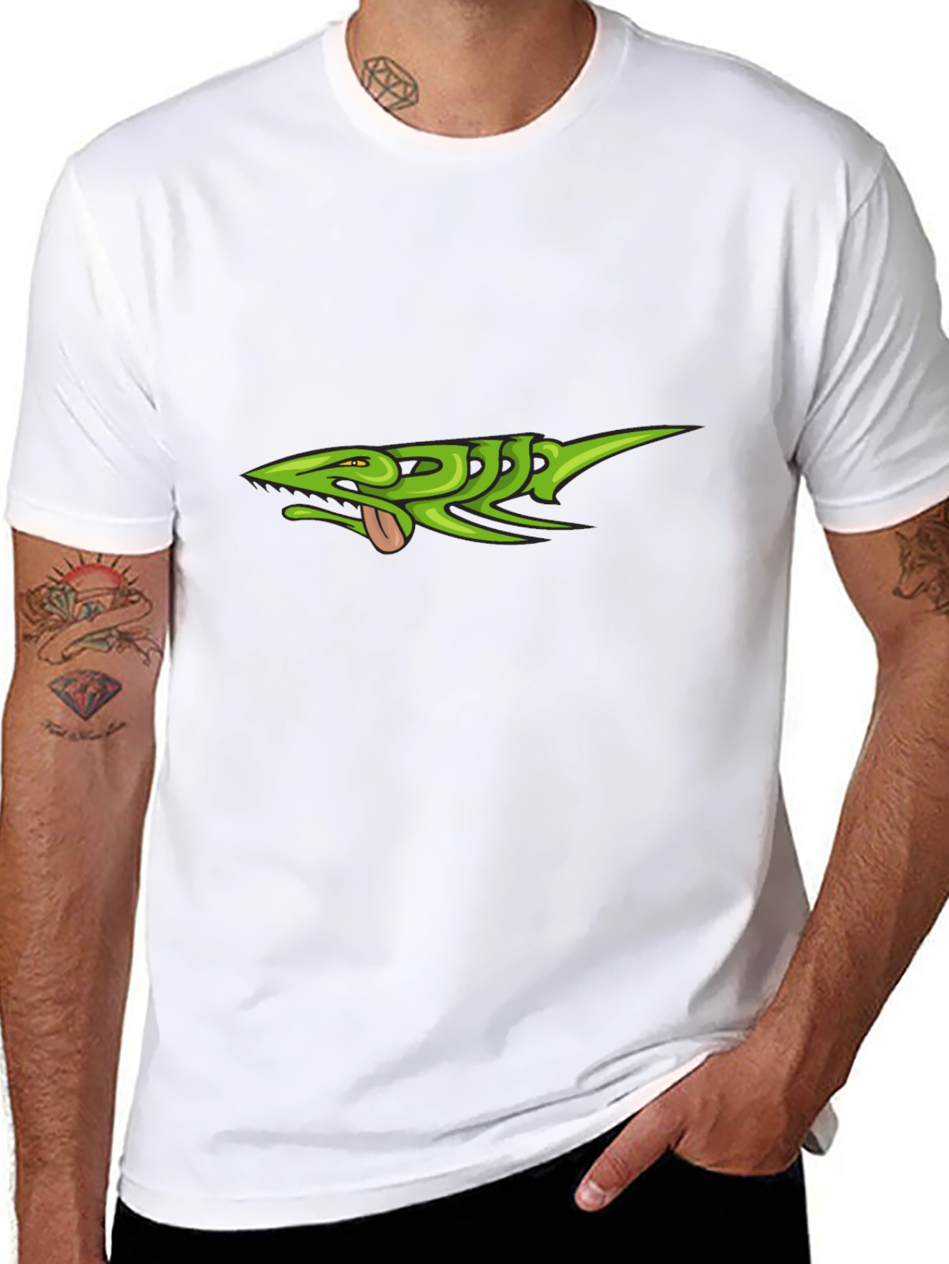Green Lizard Graphic Black T-Shirt