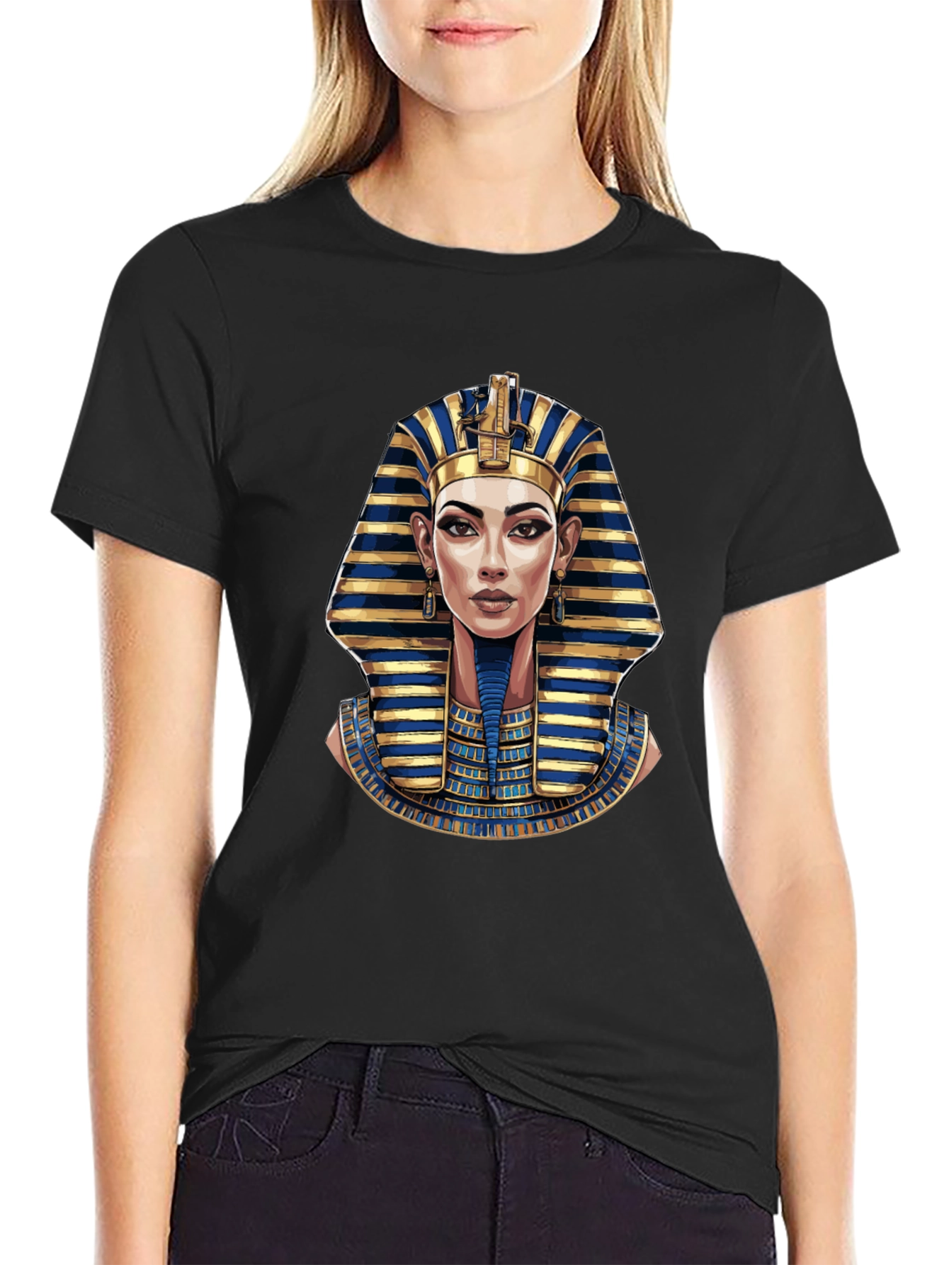 Egyptian Pharaoh Graphic Print Black T-Shirt