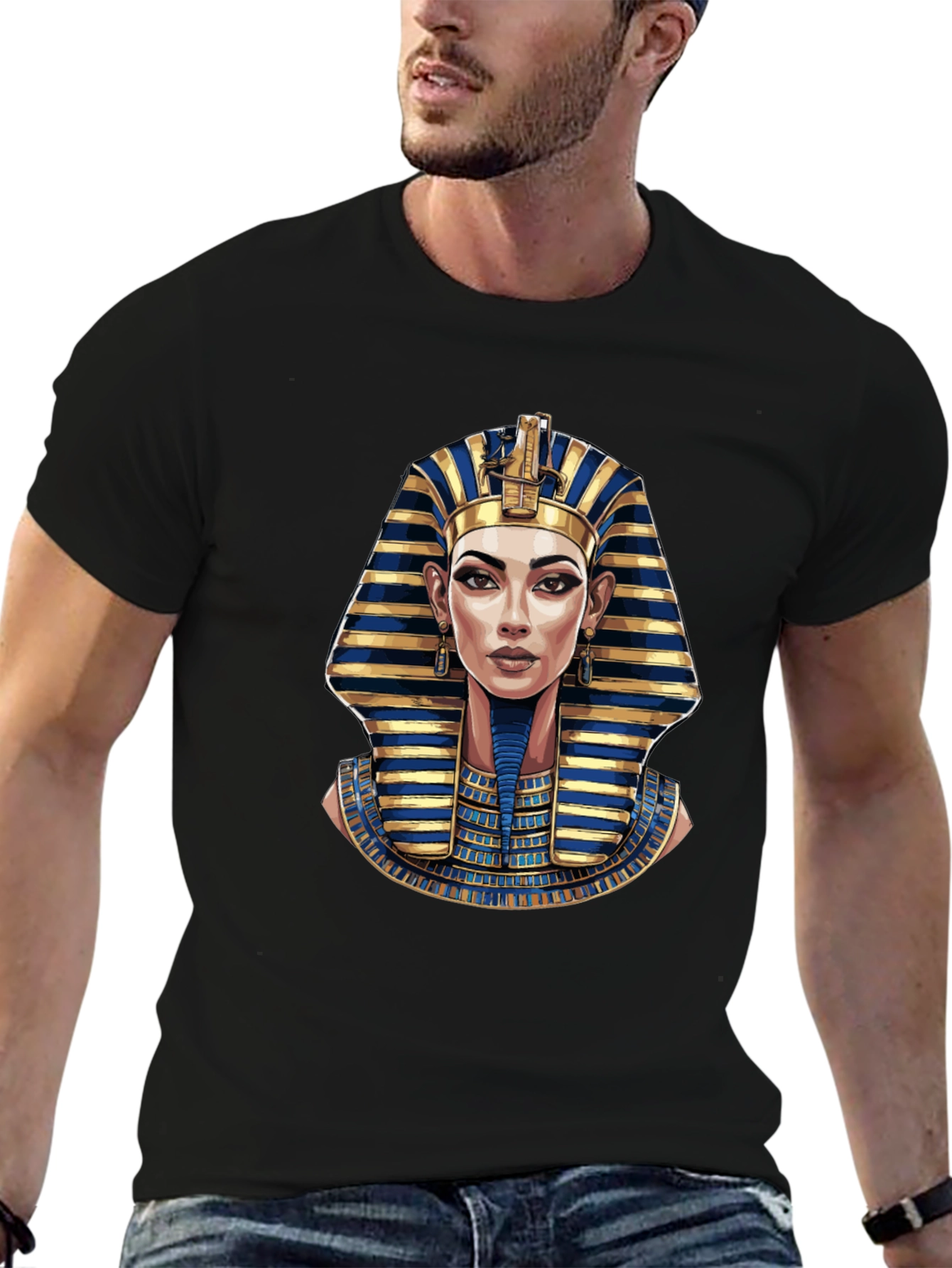 Egyptian Pharaoh Graphic Print Black T-Shirt