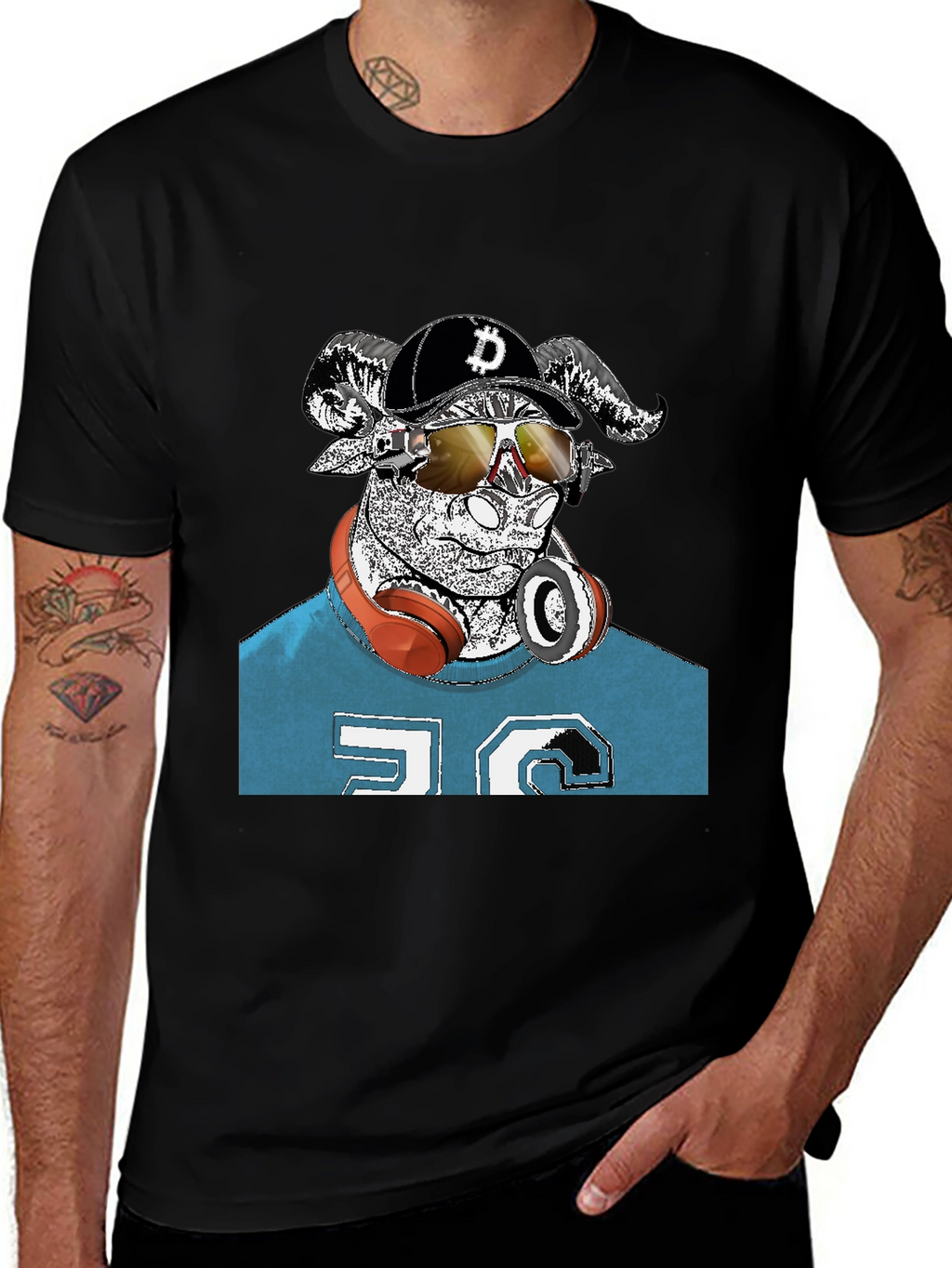 Cool Ram Crypto Tee - Black Cotton Graphic T-Shirt