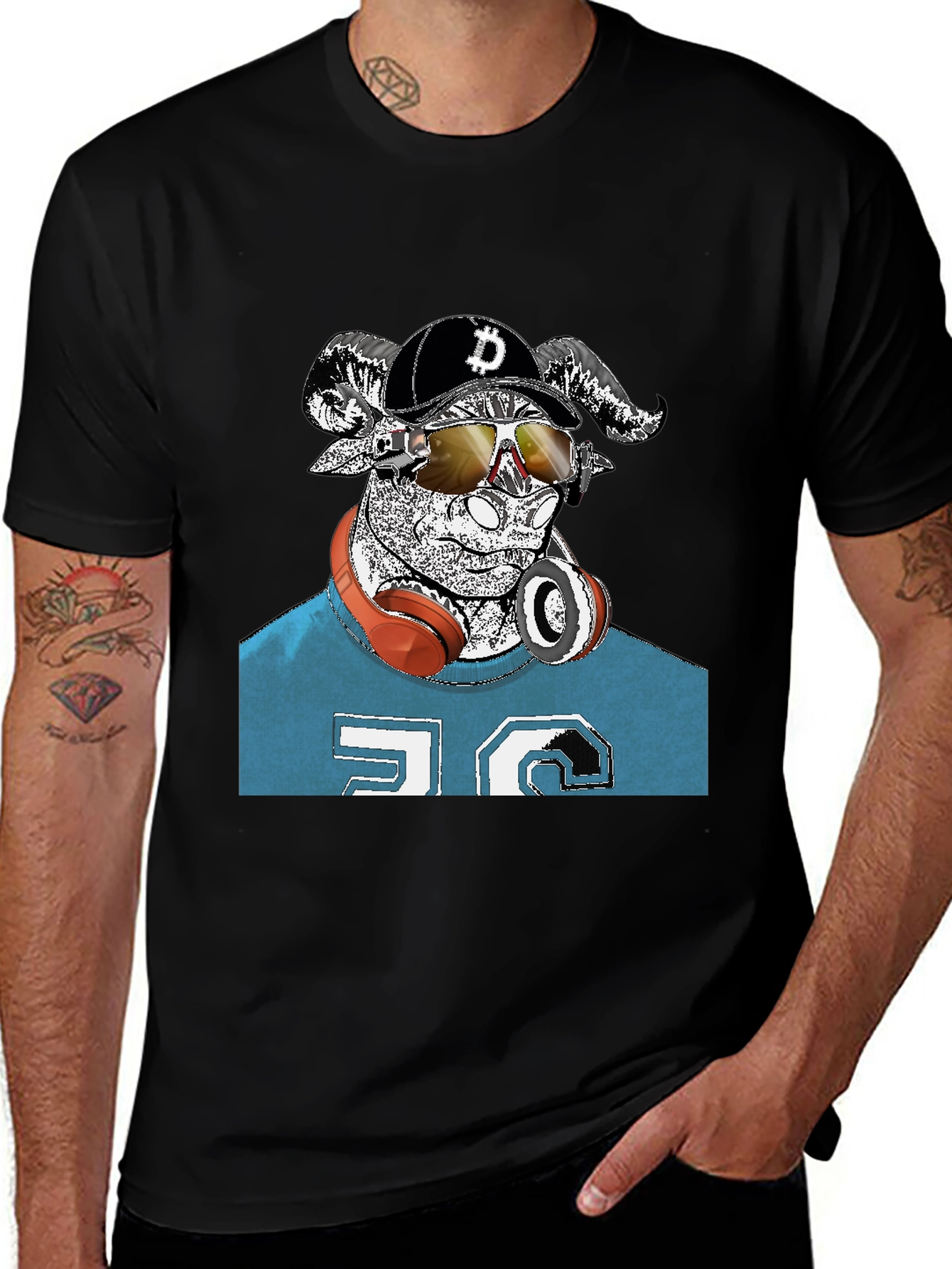 Cool Ram Crypto Tee - Black Cotton Graphic T-Shirt