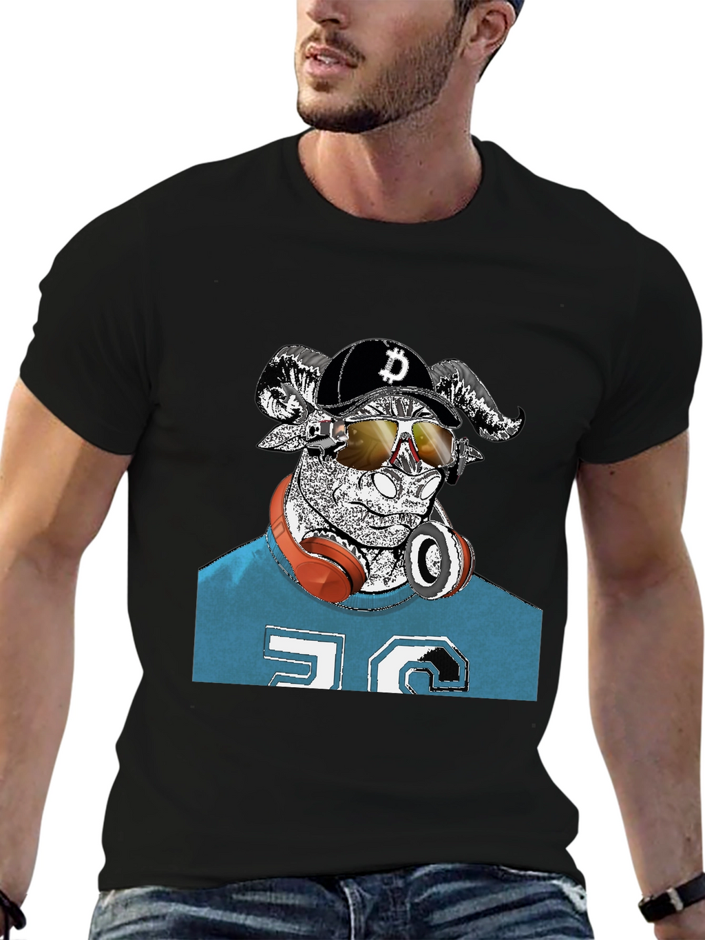 Cool Ram Crypto Tee - Black Cotton Graphic T-Shirt