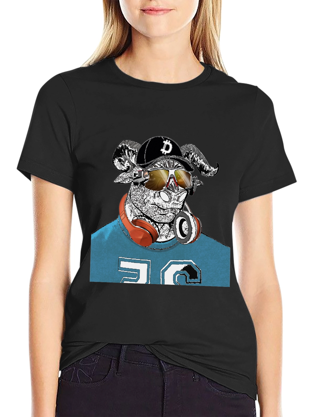 Cool Ram Crypto Tee - Black Cotton Graphic T-Shirt