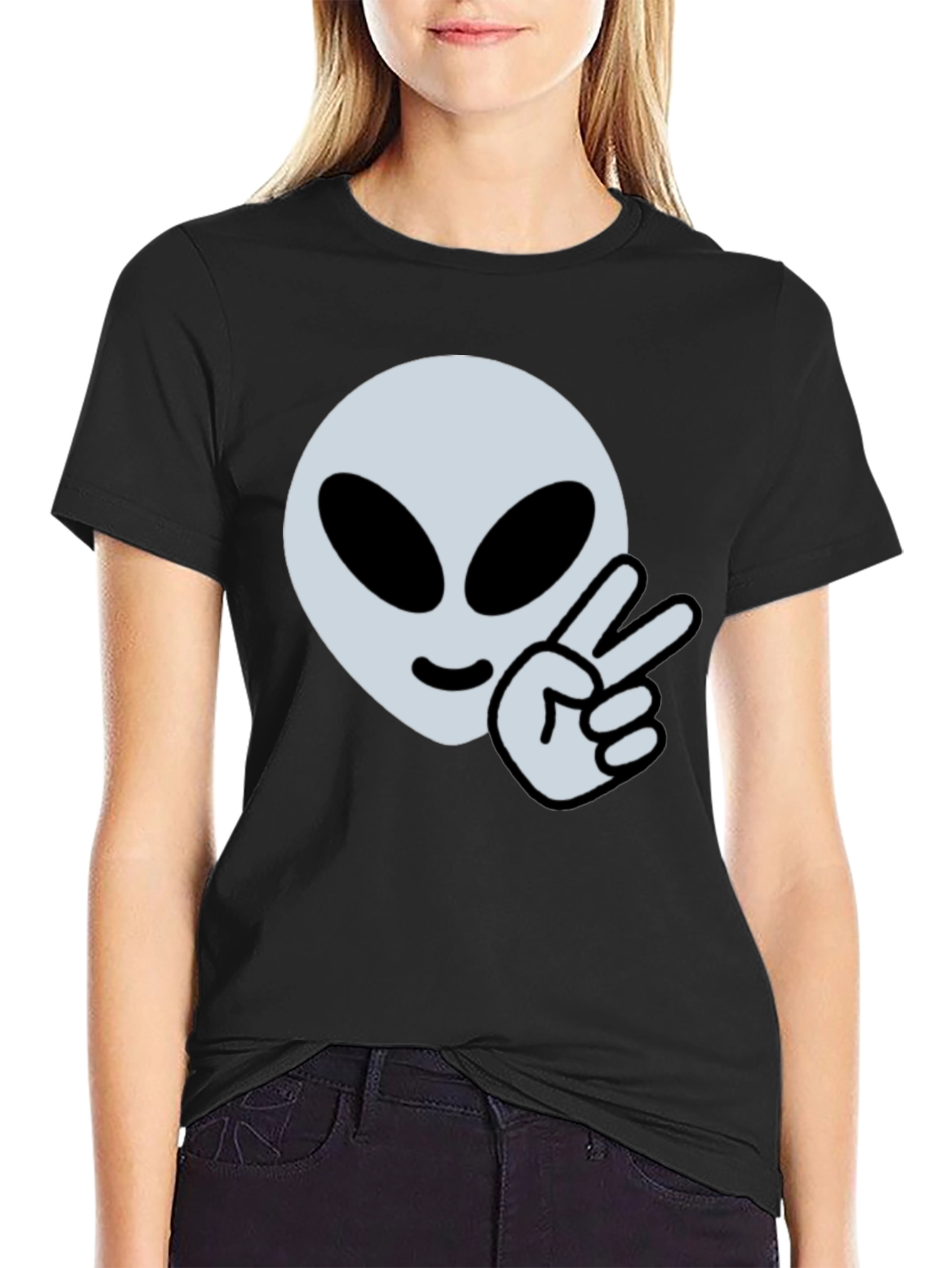 Alien Peace Sign Graphic Tee - Cool Casual Style
