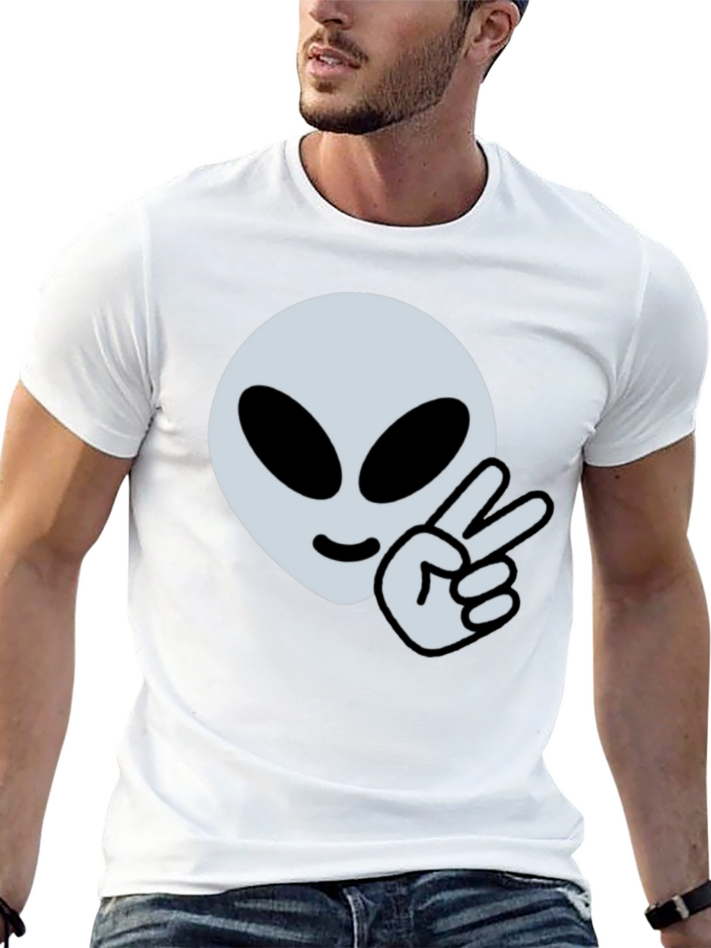 Alien Peace Sign Graphic Tee - Cool Casual Style