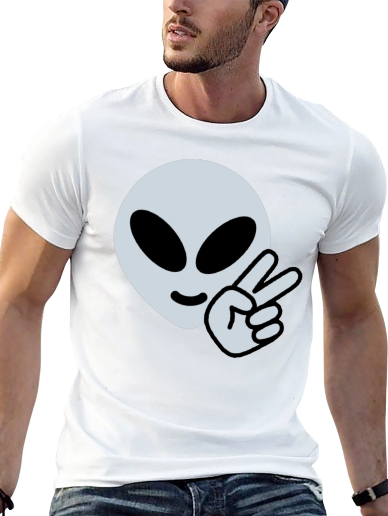 Alien Peace Sign Graphic Tee - Cool Casual Style