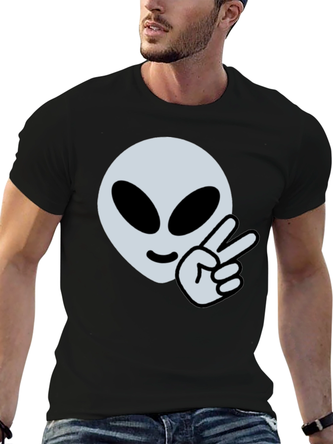 Alien Peace Sign Graphic Tee - Cool Casual Style