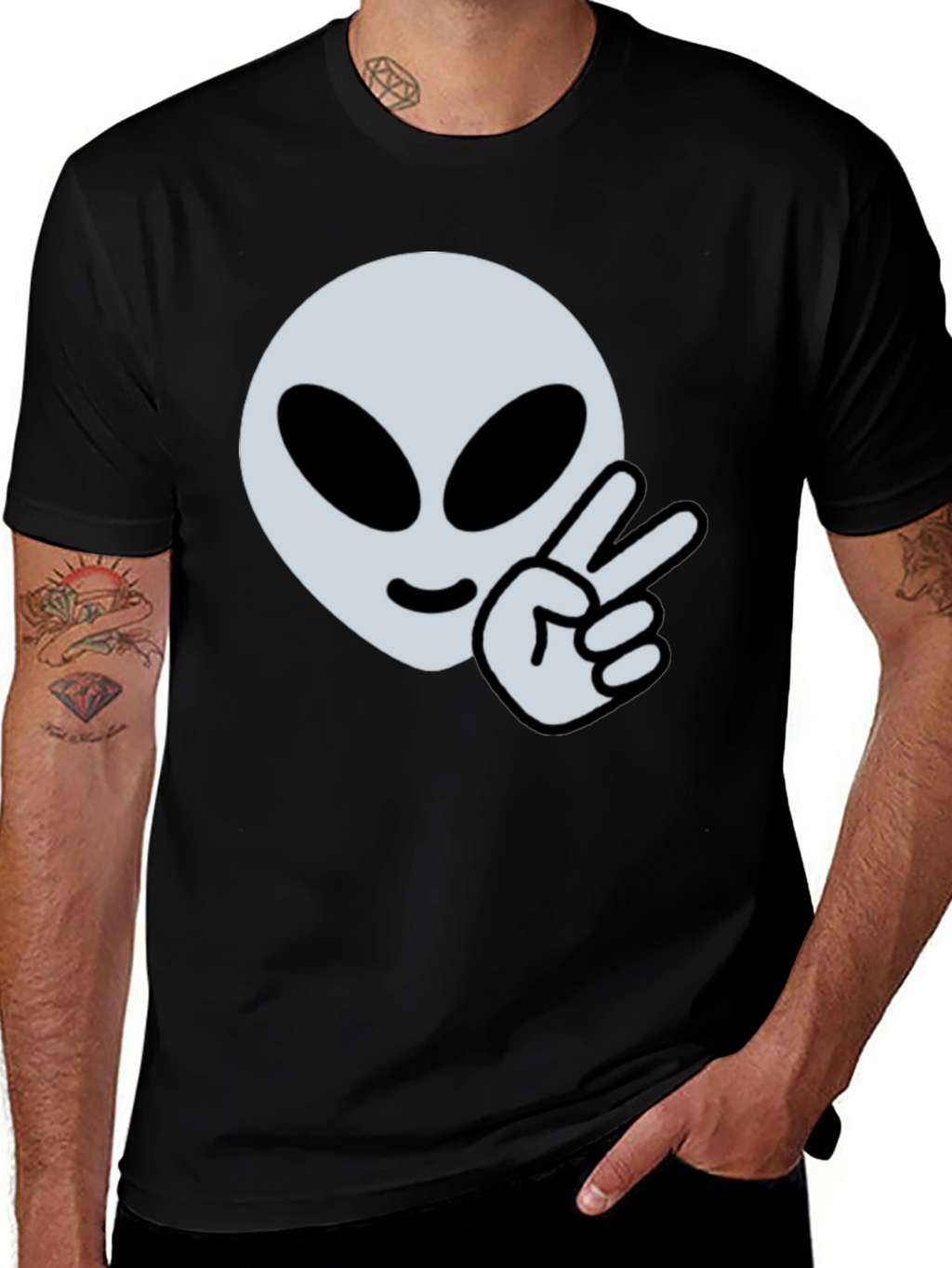 Alien Peace Sign Graphic Tee - Cool Casual Style