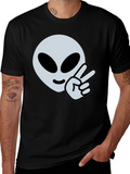 Alien Peace Sign Graphic Tee - Cool Casual Style