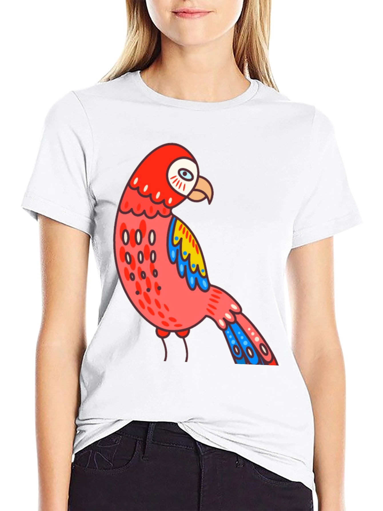 Black Parrot T-Shirt Quirky Bird Graphic Tee