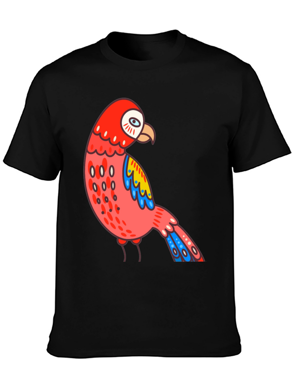 Black Parrot T-Shirt Quirky Bird Graphic Tee