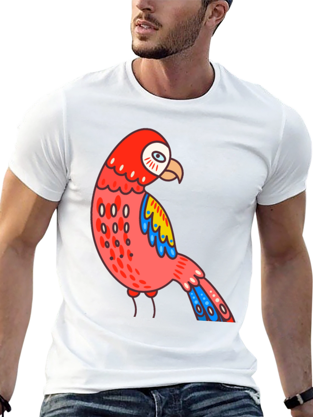 Black Parrot T-Shirt Quirky Bird Graphic Tee