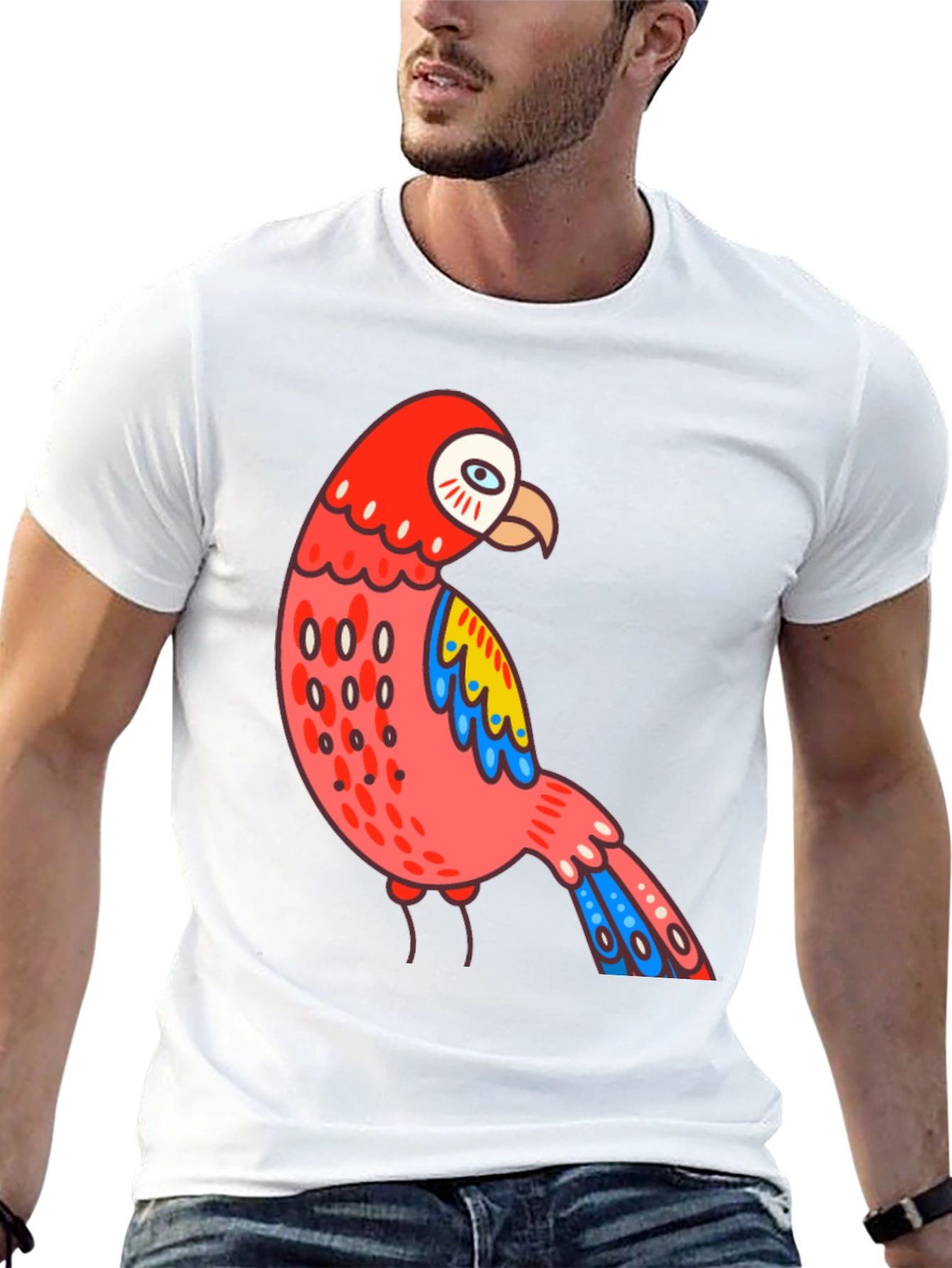 Black Parrot T-Shirt Quirky Bird Graphic Tee