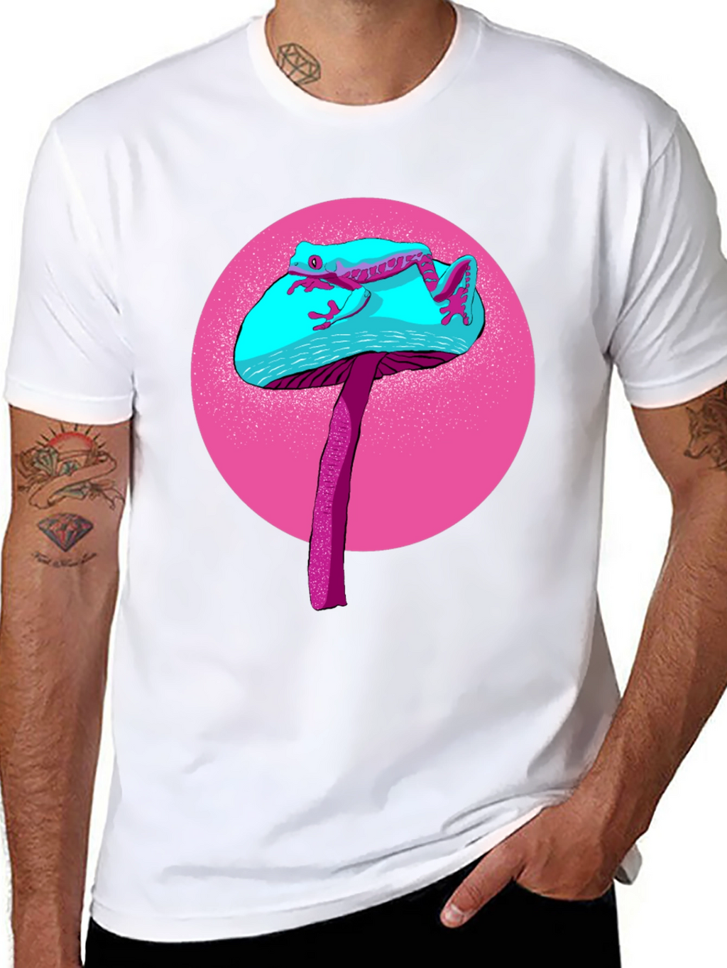 Frog on Mushroom Graphic Tee - Black