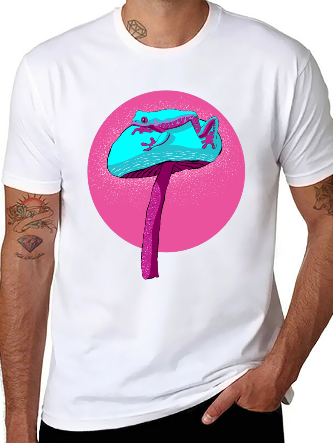 Frog on Mushroom Graphic Tee - Black