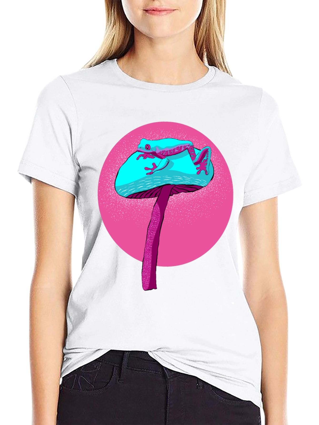 Frog on Mushroom Graphic Tee - Black