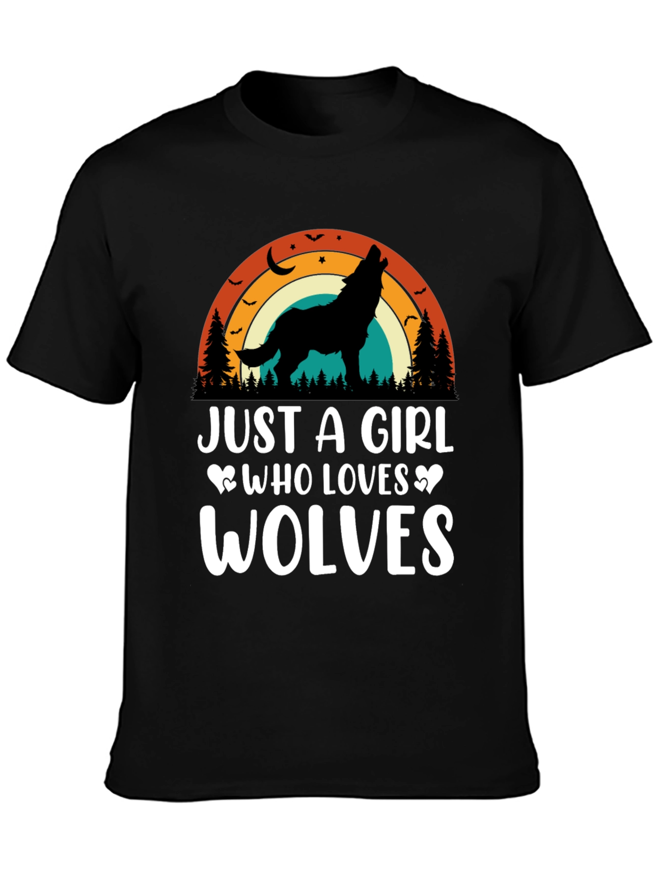 Just A Girl Who Loves Wolves Black T-Shirt