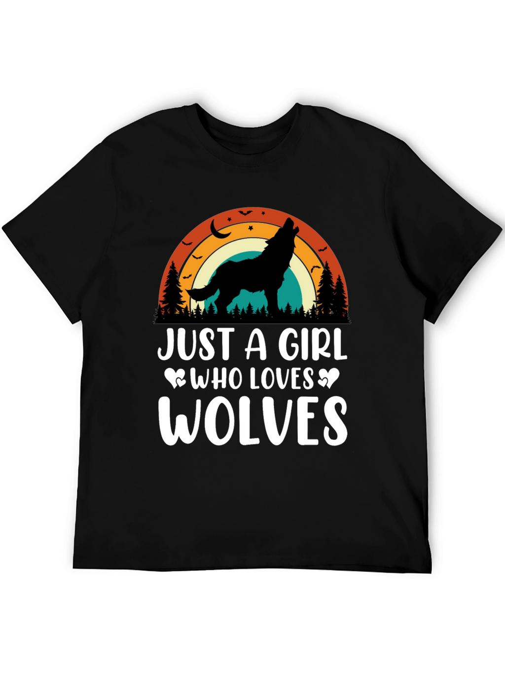 Just A Girl Who Loves Wolves Black T-Shirt
