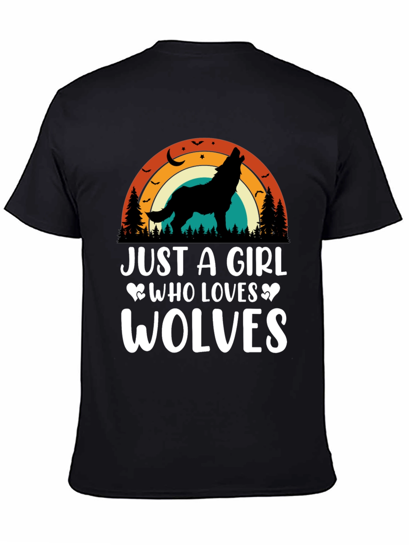 Just A Girl Who Loves Wolves Black T-Shirt