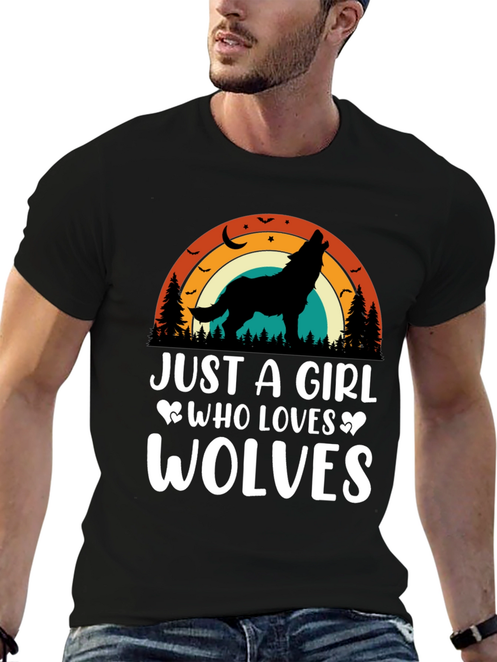 Just A Girl Who Loves Wolves Black T-Shirt