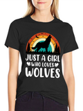 Just A Girl Who Loves Wolves Black T-Shirt